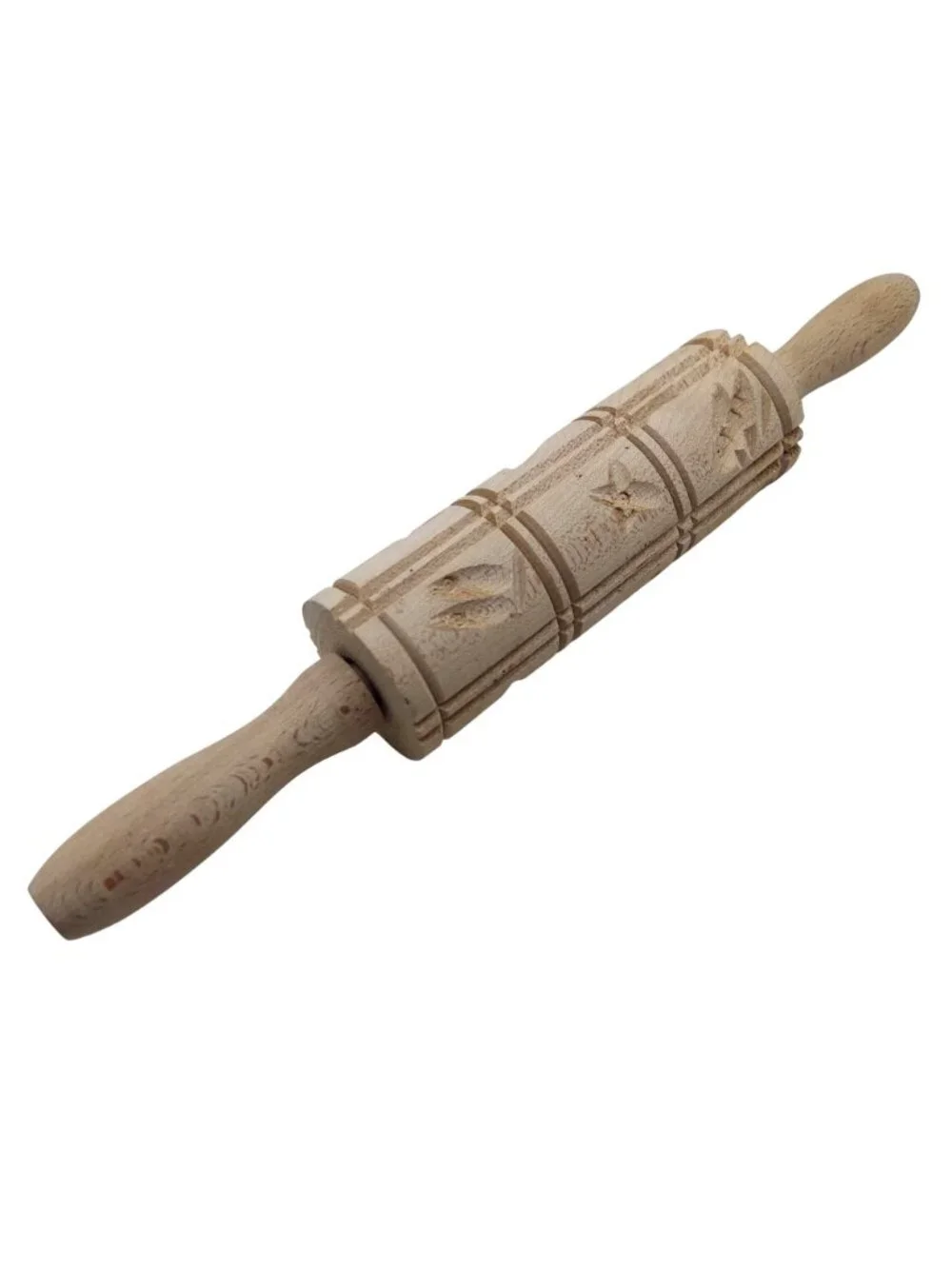 NEW Springerle Wooden Rolling Pin Embossed Cookie Dough Floral Leaf Beachwood